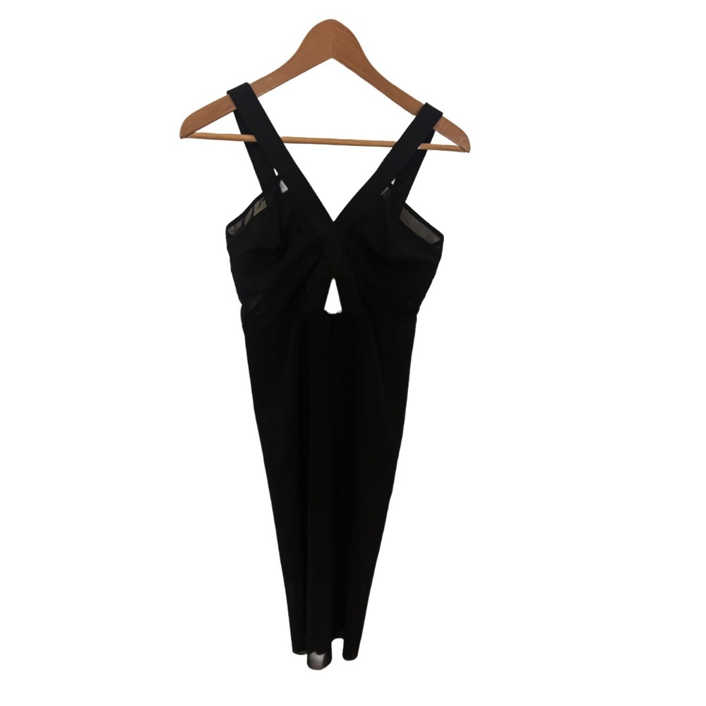 Black Criss Cross Mesh Bodycon Bebe Midi Dress W Back Buckle and Zipper Detail